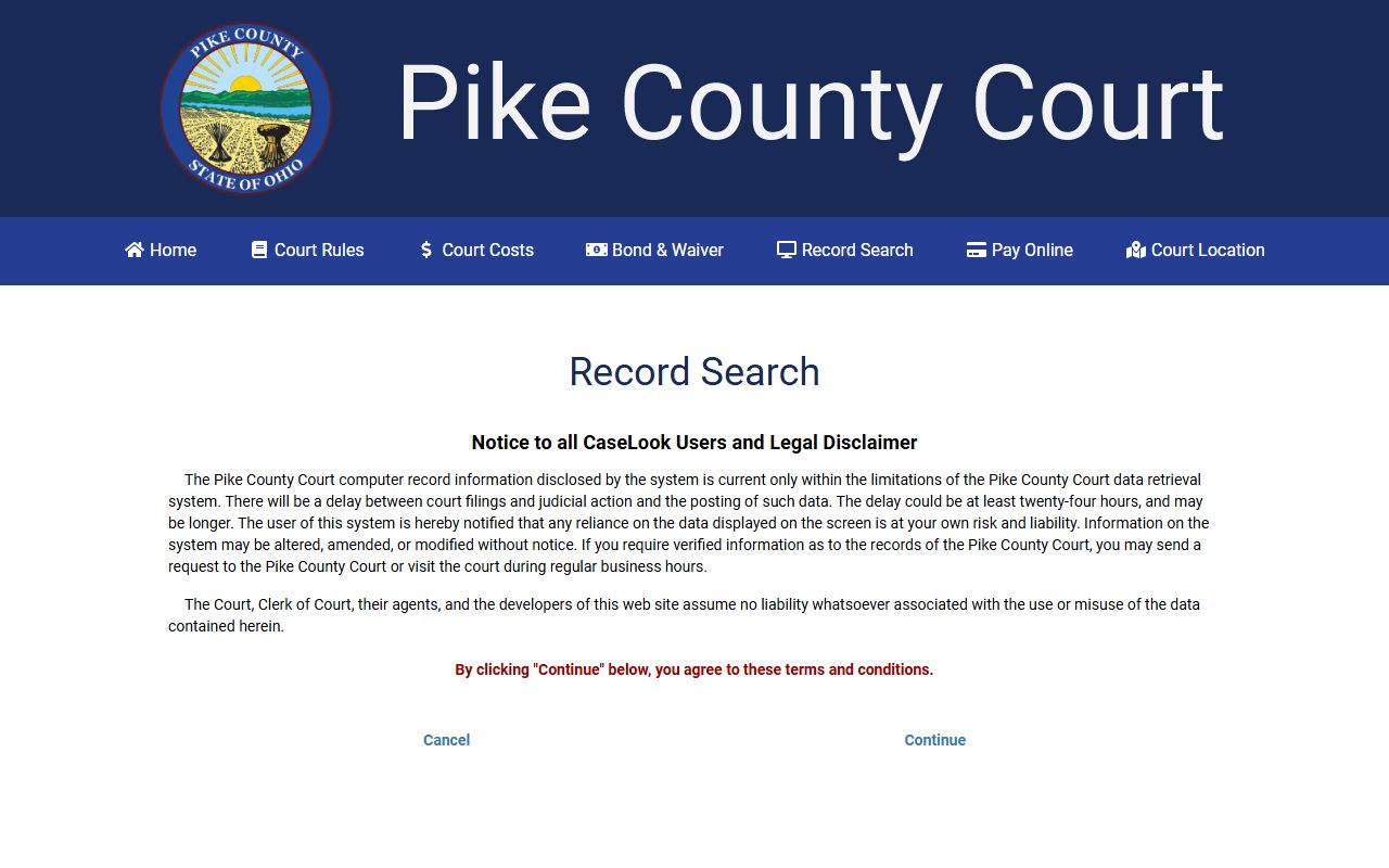 Pike County court records after jail arrest search disclaimer