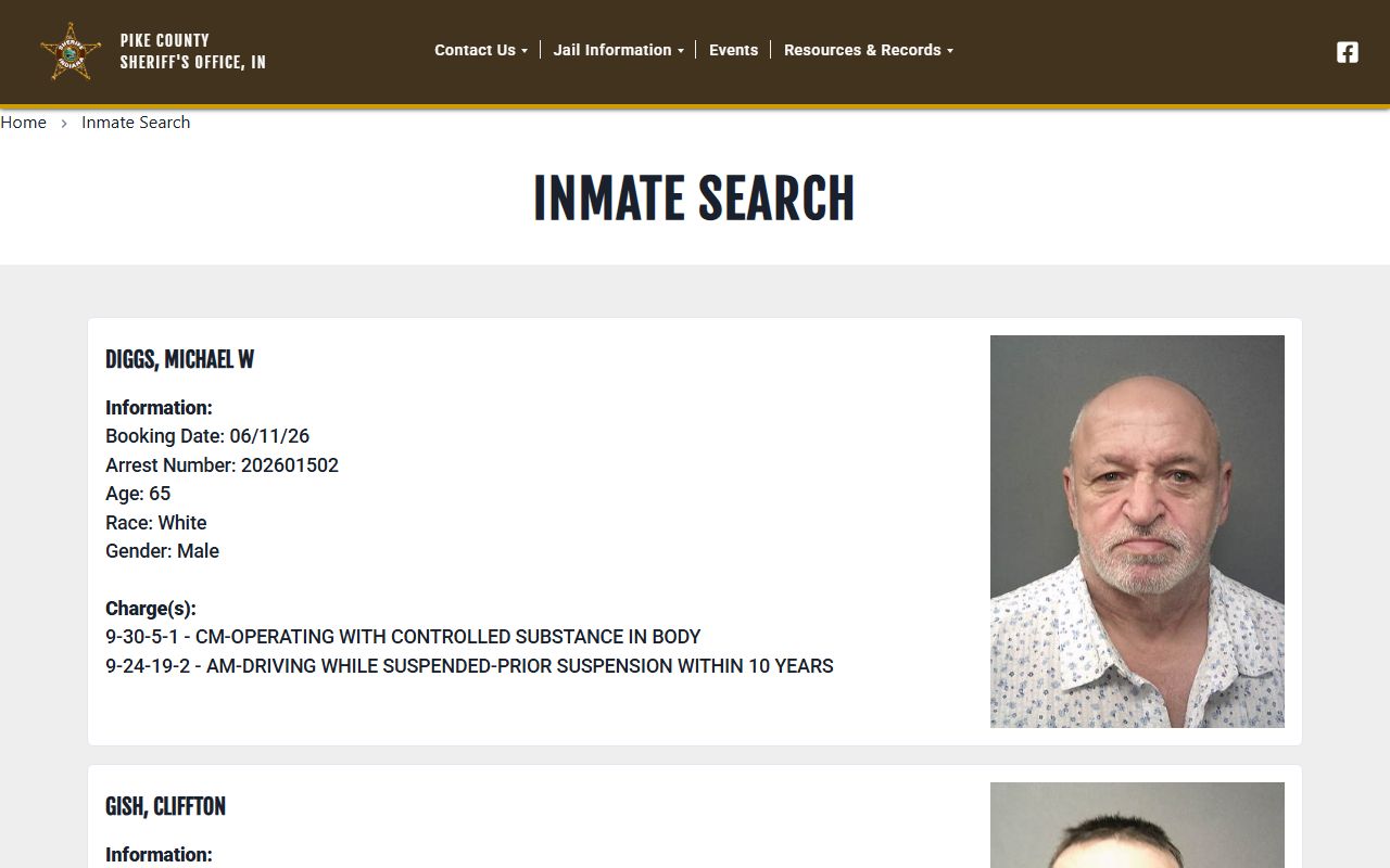 Pike County inmate search page for jail roster lookup