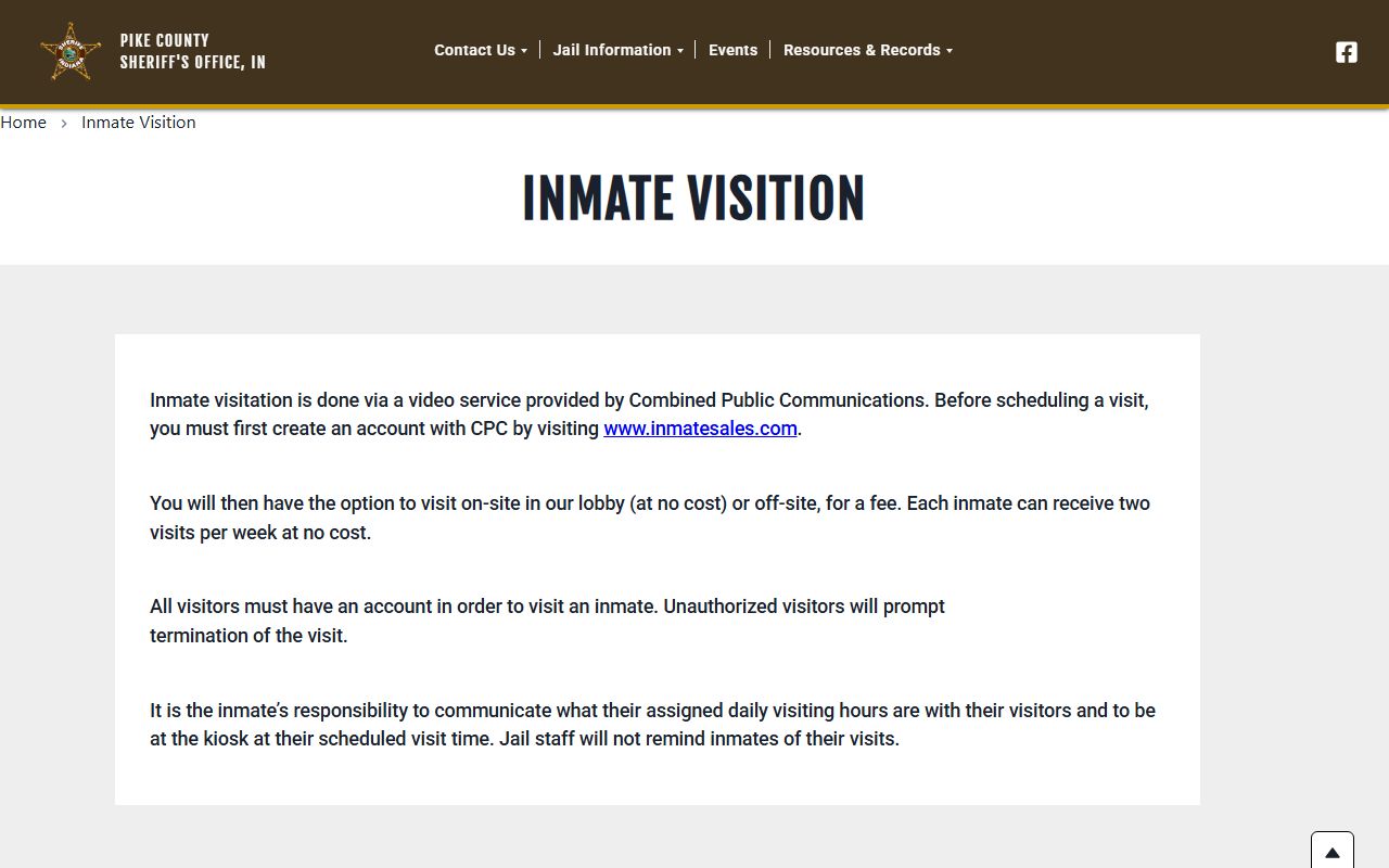 Pike County jail visitation rules for inmate records users